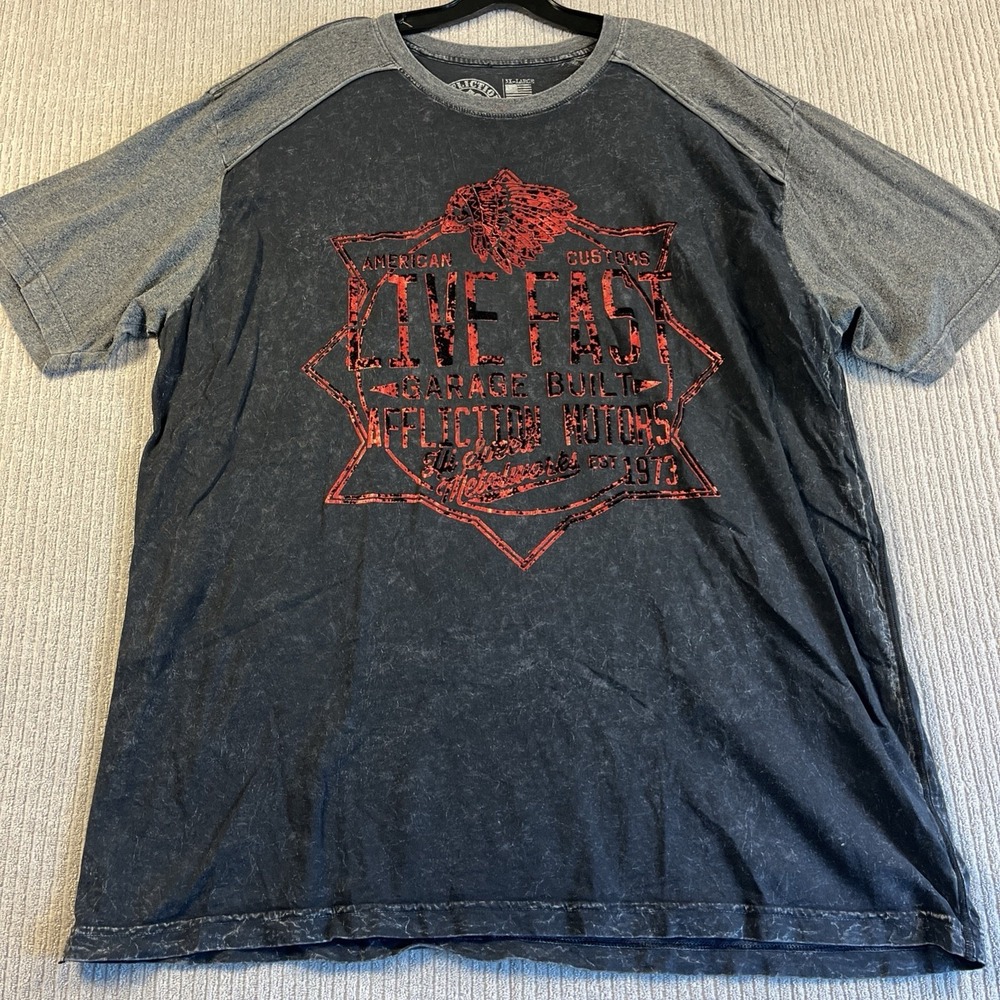 Affliction T Shirt Men's 3XL Black Graphic Red Short Sleeve Live Fast USA Made